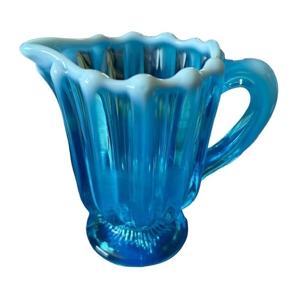 Victorian Opaline Pearline Glass Opalescent Turquoise Blue Creamer For Tea Set - Picture 1 of 5
